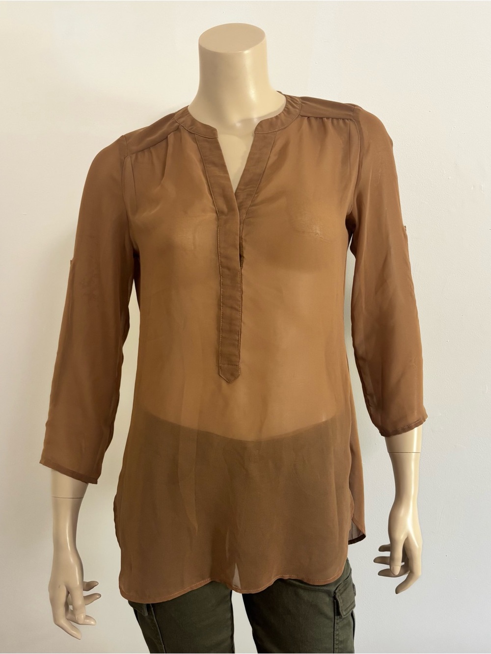 le chateau Sheer Split-Neck Tunic — Brown